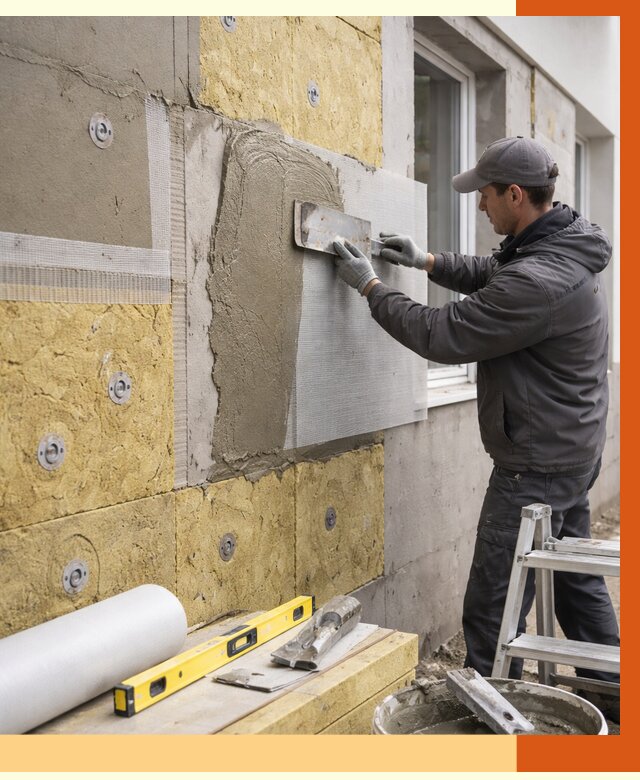 Утепление фасада под штукатурку в Баксане от 4243 руб/м2 — монтаж пенопластом и минватой | ТепломастерБкс